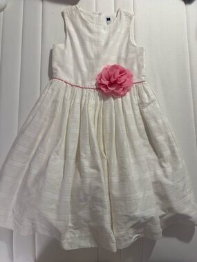 Janie and Jack White Dress with Pink Flower Waist Accent